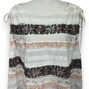 Free People Oversized Medley Stripe Lace Top Size Small